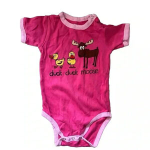 Baby Girl Lazy One Duck Duck Moose Yellow Stone Pink Body Suit Size 18 Months